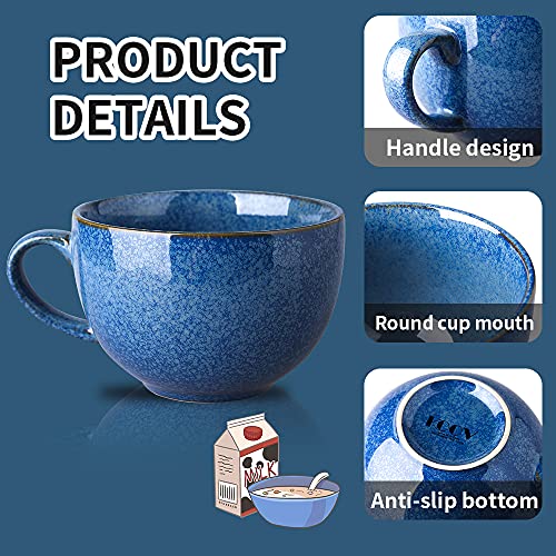KOOV Ceramic Soup Mug with Handles, Large Coffee Mug, 24 Ounce Big Mug Microwave Safe, Coffee Mugs Set of 4, Reactive Glaze (Reactive Blue) - color: Reactive Blue