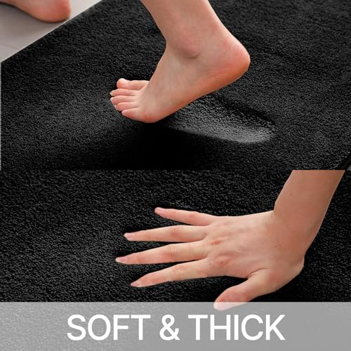 HOMEIDEAS Upgraded Bathroom Rugs Set 3 Piece, Ultra Soft Memory Foam Bath Mats, Super Absorbent Non Slip Washable U-Shaped Toilet Bath Rug (Black, 17"x24"+20"x32"+U-Shaped 20"x24") - color: Black