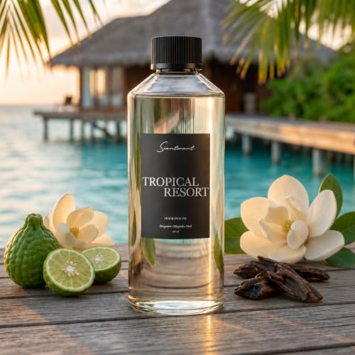 Scentiment Tropical Resort Diffuser Oil - Hotel Fragrance Oil - 16.91 fl oz | Premium Hotel Scent with Notes of Bergamot, Magnolia & Oud, hotel-inspired aromatherapy home fragrance oil, for air diffusers - size: 16.9 Fl Oz (Pack of 1)