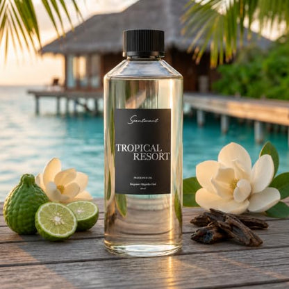 Scentiment Tropical Resort Diffuser Oil - Hotel Fragrance Oil - 16.91 fl oz | Premium Hotel Scent with Notes of Bergamot, Magnolia & Oud, hotel-inspired aromatherapy home fragrance oil, for air diffusers - size: 16.9 Fl Oz (Pack of 1)