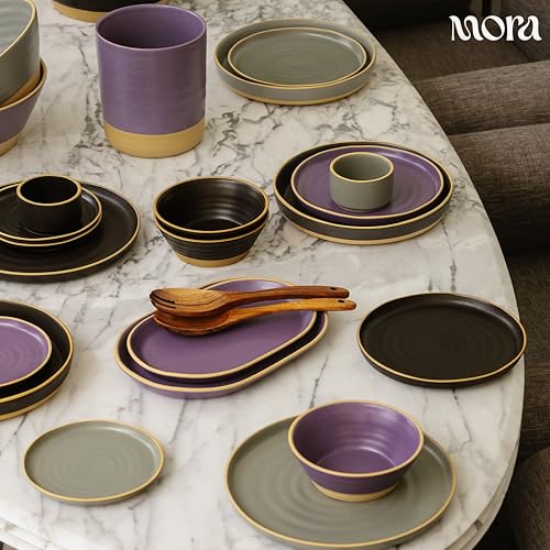 MORA Medium Plates Set of 4, 8.5 inch Ceramic Pottery Salad Plates - Microwave, Oven and Dishwasher Safe - Night - color: Night