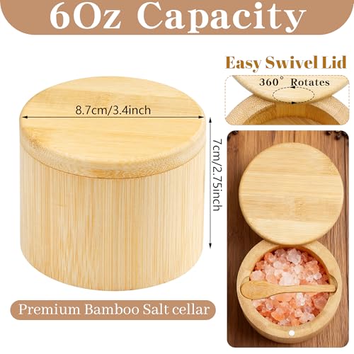 Bamboo Salt Cellar Salt Container Salt Box Bowl with Swivel Lid Spice Box with Spoon for Countertop to Store Sea Salt Pepper Sugar 6 Ounce Capacity