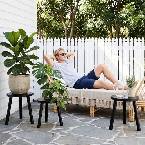 Wood Plant Stands Indoor, Black Plant Stand Modern Plant Table for Large Plants, Wooden Plant Stool, Tall Plant Holder Small Round Side for Living Room, Balcony, Office (1 Pack) - color: Black