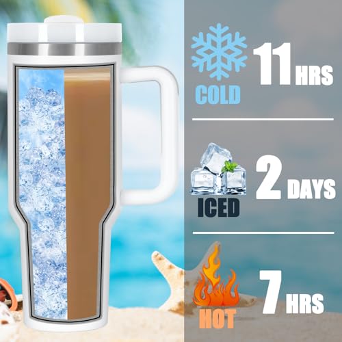 4 Pack 40 Oz Tumbler with Handle Bulk, Double Wall Vacuum Insulated Stainless Steel Tumbler with Lid and Straw, 40 oz cup with Silicone Spill Proof Stopper Set (White) - color: White