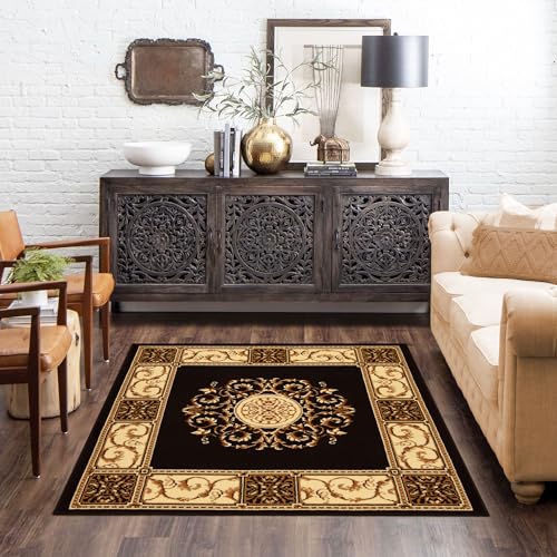 Superior Indoor Area Rug, Floral Medallion Design, 5'x5', Coffee Z | Attractive Rug with Jute Backing, Durable Beautiful Woven Design, Perfect for High Traffic Areas Hallway, Living, Dining Room - color: Coffee - Z, size: 5' x 5' (Square)