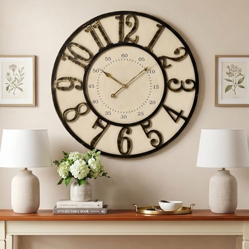 EMAX HOME 24 Inch Large Wall Clock, Vintage Farmhouse Oversized Wall Clocks for Living Room Decor, Silent Non-Ticking Battery Operated Retro Decorative Clock for Bedroom, Kitchen, Dining Room - size: 24 Inch