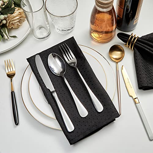 Black Jacquard 17x17 Square Polyester Cloth Napkins Set of 8 | Waterproof, Stain Resistant, Shrink Proof, Washable, fabric, Outdoor, Dining, Wedding, Kitchen, Party, Banquet, Reusable - color: Black