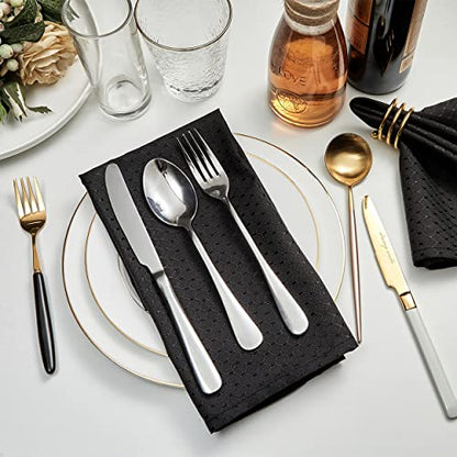 Black Jacquard 17x17 Square Polyester Cloth Napkins Set of 8 | Waterproof, Stain Resistant, Shrink Proof, Washable, fabric, Outdoor, Dining, Wedding, Kitchen, Party, Banquet, Reusable - color: Black