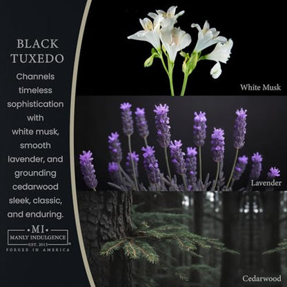 Manly Indulgence Black Tuxedo Candles for Men, 2 Wick, 16.5 oz, Premium Soy Blend Wax, 60H Burn, Candles for Home Scented - Made in The USA - size: 16.5 Oz - 2 Wick Classic+