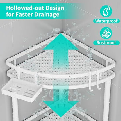 HapiRm Standing Corner Shower Caddy - 4 Tier Large Capacity, White | Shower Organizer Corner with Soap Holder and 4 Hooks, Rustproof Bathroom Storage Shelves with Adhesives - size: 4-tier