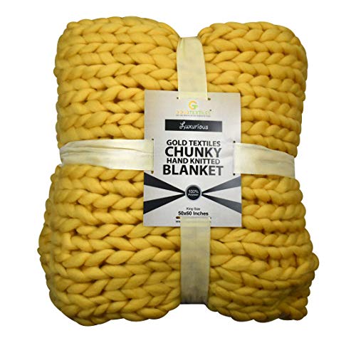 Chunky Knit Blanket (50 x 60 Inches) Warm Soft Cozy for Lounge Sofa & Bedroom, Handmade Knitted Yarn Throw Blanket (Yellow, 1) - color: Yellow