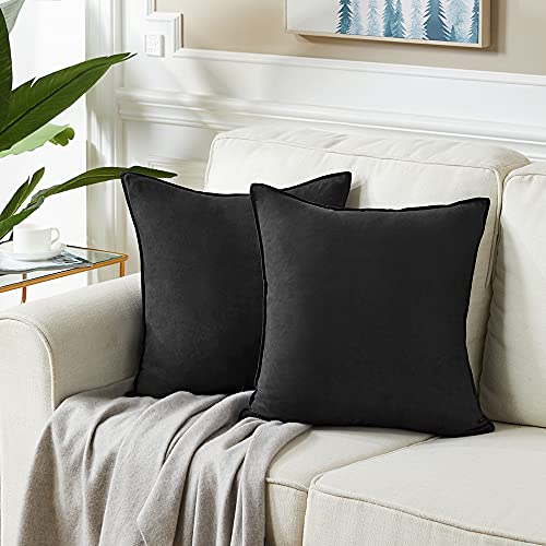 Fancy Homi 2 Packs Black Decorative Throw Pillow Covers 18x18 inch, Super Soft Faux Suede Decor Square Pillow Covers, Solid Cushion Cover for Couch Living Room Sofa Bedroom 45x45 cm - color: Black, size: 18" x 18" (Pack of 2)