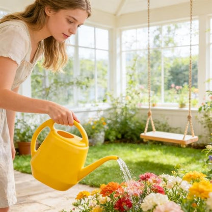 1Gal Yellow Plastic Watering Can Long Spout Indoor Greenhouse Plant | Plastic Watering Can with Long Spout and Handle, Large Watering Cans for Greenhouse,and Indoor