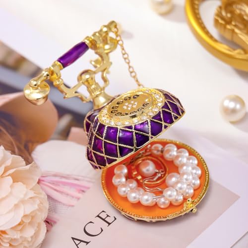 QIFU Hand Painted Purple Telephone Style Trinket Box with Rich Enamel and Sparkling Rhinestones Unique Gift for Family - color: T3 Purple