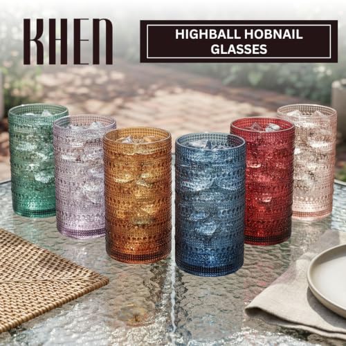 Khen Plastic Hobnail Drinking Highball Glasses Set of 6 Neutral Tones Cups 14oz, Shatterproof & Unbreakable Acrylic Beaded Design, BPA-Free, Dishwasher Safe Indoor/Outdoor Drinkware Water, Cocktails - color: Multicolor, style: Set of 6
