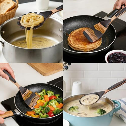 7PCS Pakkawood Kitchen Utensil Set | Heart-Shaped Wooden Spoons for Cooking | Heat-Resistant Wooden Spoons | Kitchen Essential Gift | Tuscan Brown - color: Tuscan Brown-7PCS Heart-Shaped Handles