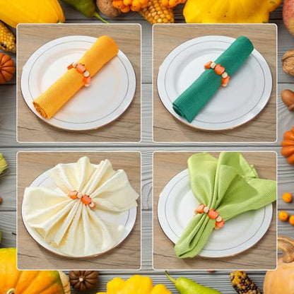 KPOSIYA Fall Napkin Rings Set of 12, Thanksgiving Pumpkin Maple Leaf Napkin Rings for Table Decor, Wooden Napkin Holder Buckle for Holiday, Halloween, Fall Banquet, Home Party, Wedding Supplies - size: 12pcs, style: Pumpkin Maple Leaf 2