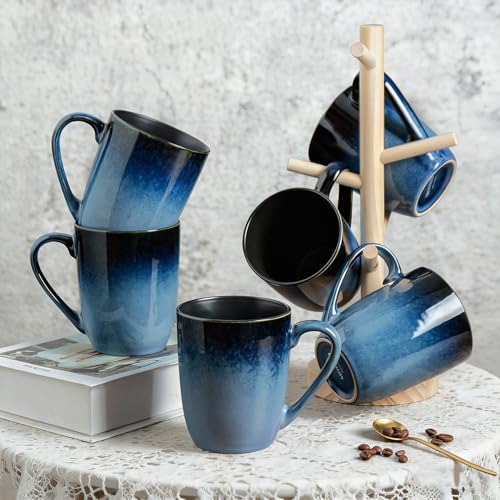 MONITO 14oz Ceramic Coffee Mugs Set of 6,Ice-Snow Blue Mugs with Handle | Perfect for Latte, Cappuccino, Tea & Cocoa, Ideal Reusable Drinking Cups for Home, Kitchen & Office Daily Use - color: Ice-snow Blue(14oz)