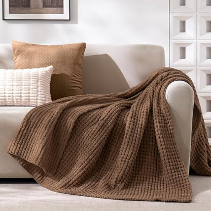 PHF Chenille Waffle Knit Throw Blanket- Plush Warm & Cozy 50" x 60" Ultra Soft Blanket- Chunky Fluffy Waffle Throws for Couch Bed Sofa - Cocoa Brown - color: Cocoa Brown, size: Throw(50"X60")