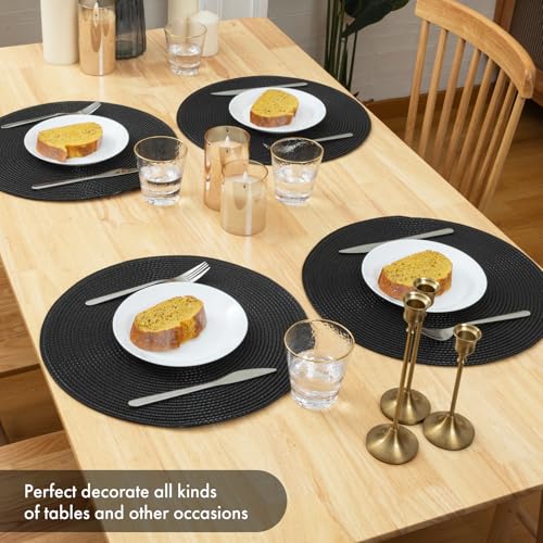 Winknowl Round Braided Placemats Set of 8 Washable Woven Heat Resistant Table Mats for Kitchen Dining Tables 15 inch Round Place Mats (Black,8pcs) - color: Black, size: 8pcs