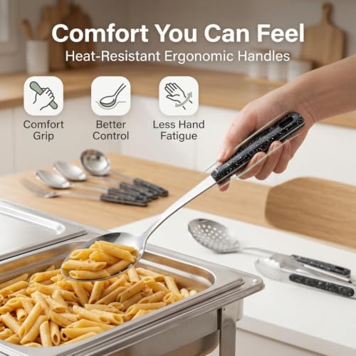 16-Piece Stainless Steel Buffet Serving Set | Premium Serving Utensils with Heat-Resistant Handles for Family Gatherings, Parties, Catering & Holiday Meals - color: 16 pack Serving Sets