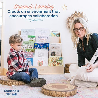ECR4Kids SoftZone Tree Log Round Floor Cushions, 6-Piece, Chocolate | Soft foam with polyurethane cover, GREENGUARD Gold Certified, lightweight, stackable, non-slip, classroom flexible seating