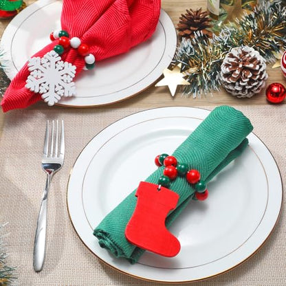 KPOSIYA Christmas Napkin Rings Set of 12, Snowflake Socks Napkin Rings for Table Decor, Wooden Napkin Holder Buckle for Christmas,Winter Holiday, Home Party, Wedding Supplies - size: 12pcs, style: Socks&Snow