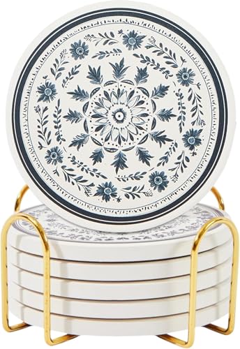 Ceramic Marble Coasters Set of 6, Absorbent Drink Coasters for Table | Colorful moisture-absorbing marble stone coasters; coffee table decor, cute alternative to cork, silicone or glass - color: Zenmandala