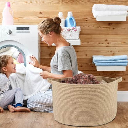 XUANGUO Extra Large Jute Rope Round Storage Basket 22" x 12" | Woven basket for blankets, toys, towels, laundry, nursery, living room and pet toy storage. - color: jute