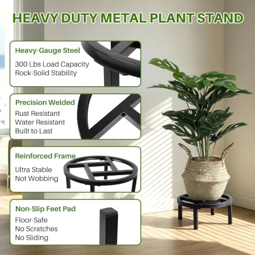 Metal Plant Stand Indoor & Outdoor Flower Pot Holder, Black 10" - 2PCS | Indoor & outdoor usable ; Heavy duty load bearing：Up to 300 Lbs ; Ultra Stable, Not Wobbing - size: 10"-2PCS