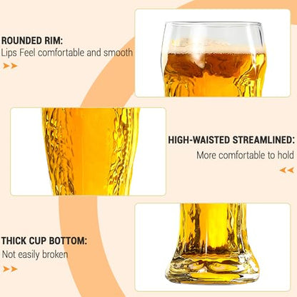 MICHELY Beer Glasses Set of 4,Quality Glass Mugs with Elegant Design for Various Occasions - color: Beer Glasses, size: 4 Count