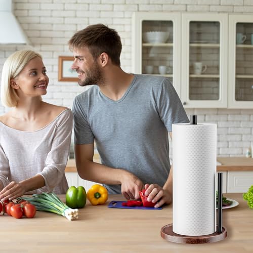 Wooden Paper Towel Holder Countertop, Kitchen Paper Towel Holder. | Stainless Steel with Real Wood Base, Farmhouse Paper Towel Roll Dispenser Fits Standard and Jumbo Size Paper Towels.