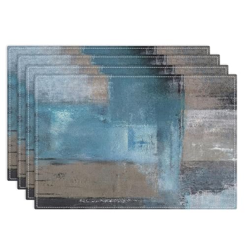 Emvency Farmhouse Placemats Set of 4, 12x18 Inch, Blue and Grey | Abstract Vintage Art Painting Table Mats for Outdoor Home Party Kitchen Dining Decoration - color: Abstract Blue Grey, size: Set of 4