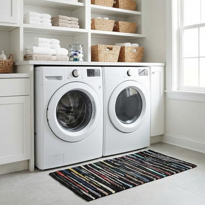 Chindi Kitchen Rug 2x3 Feet - Dark Multi | Cotton Small Throw Rugs for Entryway, Easy Care Black Hand Woven Mat - color: Dark Multi Hoisery, size: 2 x 3 feet