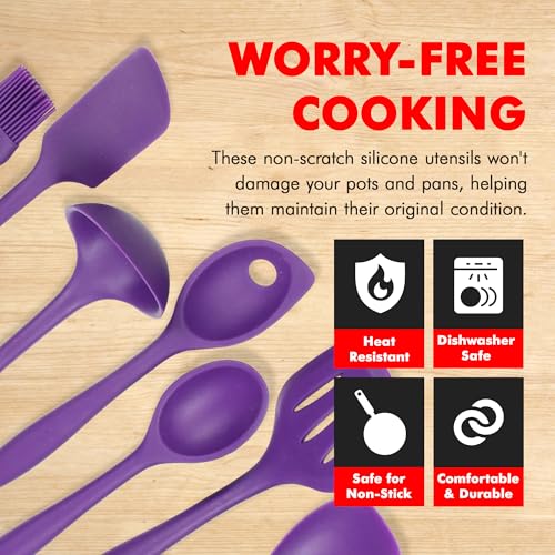 Chef Craft Premium Silicone Kitchen Tool and Utensil Set, 7 Piece, Purple - color: Purple, size: 7 Piece Set