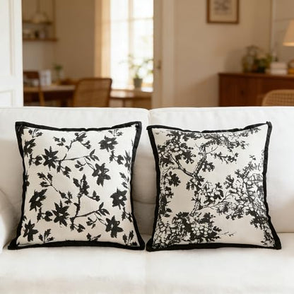 Maple Leaf Plant Spring Summer Pillow Cover for Couch Modern Cream Style Pillow Covers Snow Neil Courtyard Living Room Home Pillow Cover for Living Room Sofa Bed,2-pack Set (black, 18*18 inch) - color: Leaf+branch Black
