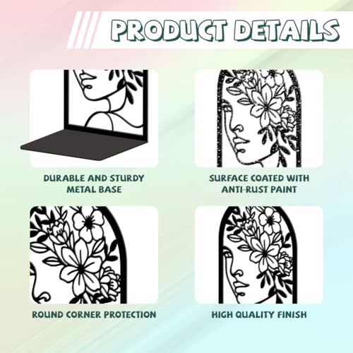 5.3"x4.3"x7.9" Metal Bookends, Heavy Duty Book Ends for Shelves | Lines Flowers With Faces Theme Cast Iron Book Supports, 1 Pair Decor Stoppers for Desk, Library, Office & Home Shelves - style: Lines Flowers With Faces