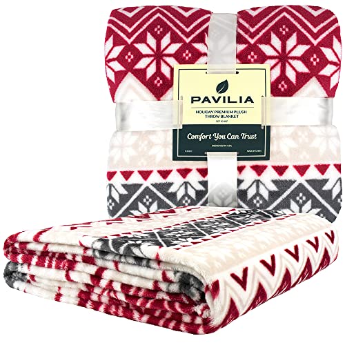 PAVILIA Christmas Throw Blanket | Holiday Christmas Red Fleece Blanket | Soft, Plush, Warm Winter Cabin Throw, 60x80 (Red Snowflakes) - color: Holiday - Snowflakes, size: 60 X 80 Inches - Twin