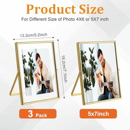 3 Pack Gold Floating Frame 5x7 Picture Frame Holds 4x6 5x7in Photo, Gold Metal Frames for Anniversary, Birthday or Wedding, Home or Office Décor - size: 5x7