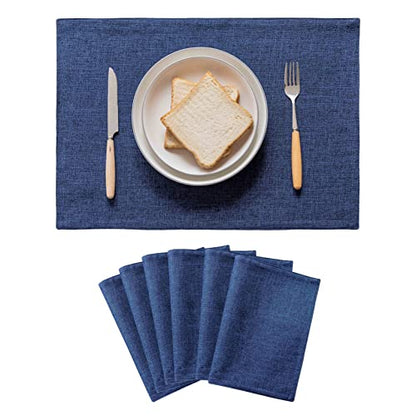 Home Brilliant Placemats Set of 6 Linen Blue Placemats Heat Resistant Dining Table Place Mats Kitchen Table Mats, Indigo - color: Indigo, size: Placemats 13" x 19", Set of 6