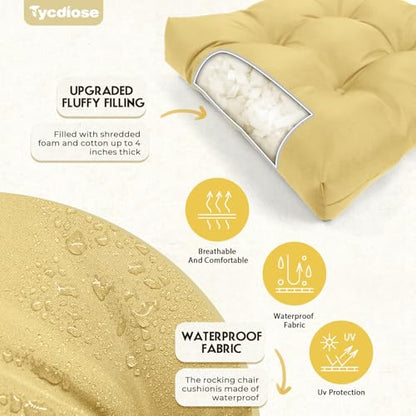 All Weather Wicker Chair Cushions of 3 Pieces, Waterproof Outdoor Wicker Chair Cushion for Patio Furniture Loveseat Settee Bench, 1 Loveseat and 2 U-Shaped Thickened Cushions, Khaki - color: Khaki