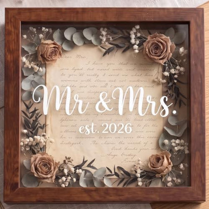 9x9 Wooden Wedding Shadow Box Frame - Mr and Mrs Est 2026 Memory Box Display Case with Clear Acrylic Window for Keepsakes, Dried Flowers, Photos - Bridal Shower, Engagement Gifts for Couples