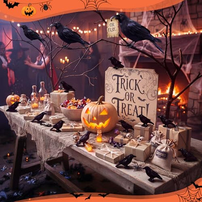 RoundFunny 50pcs Miniature Crows Resin Mini Halloween Figurine Gothic Decor | Small Black Raven, Halloween Bird Figures to Hide, Black Crows for Haunted House Witch Party Favors Horrible Micro Landscape - style: Halloween Crows