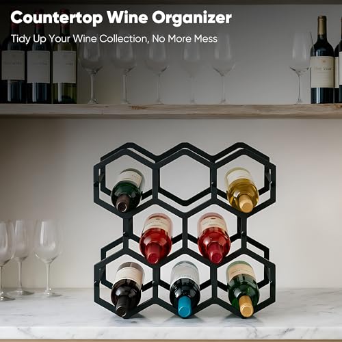 3-Tier Hexagon Metal Countertop Wine Rack, 8 Bottles Tabletop Wine Bottle Holder Stand for Cabinet Pantry, Indoor Outdoor Home Bar Storage Organizer - size: 3-Tier Hexagon