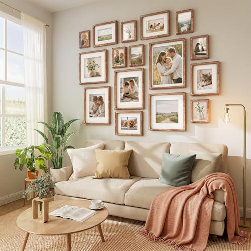 Vittanly Solid Wood 8x10 Picture Frames Set of 4, Distressed Brown | 5x7 Picture Frame with Mat, Gallery Wall Frame Set, 8 x 10 Frame for Wall & Tabletop Display, Family, Pet, Christmas - color: Distressed Brown, size: 8x10