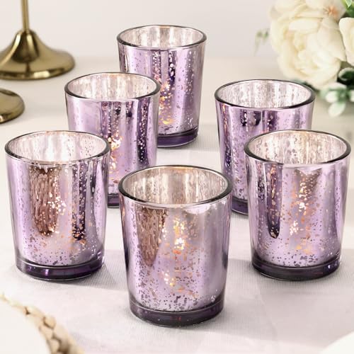 LETINE 6pcs Purple Votive Candle Holders – Standard Votive Size for Regular Votive Candles– Tea Light Candles Holderfor Home Decor, Garden Party Decorations, Engagement Table Decorations - color: Purple
