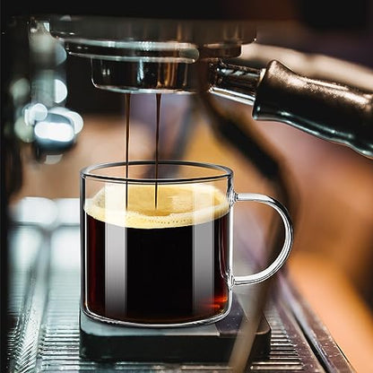 PARACITY Glass Mug Set of 2, 14.2 fl oz Clear Coffee Cups with Handles | Borosilicate bodies have wide mouths, grips and raised bases for latte, cappuccino, tea, hot drinks or water - size: 14.2 Ounces
