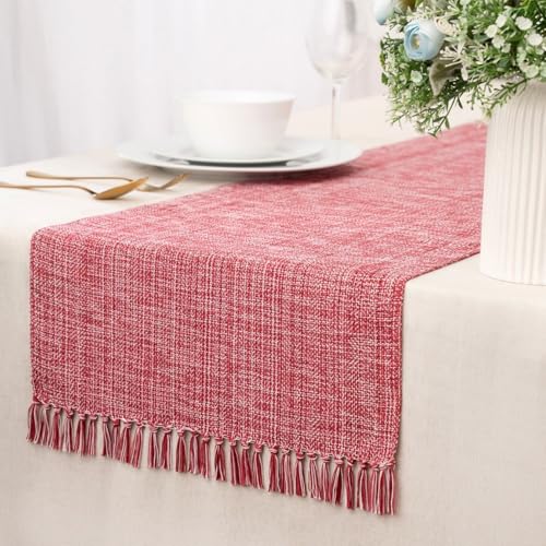 100% Cotton Table Runner - 72x13 Inch, Chambery Textured Table Runner, Durable & Elegant for Dining Table, Wedding, Restaurant, Oeko-TEX Certified - Winery/Red - color: Winery Red