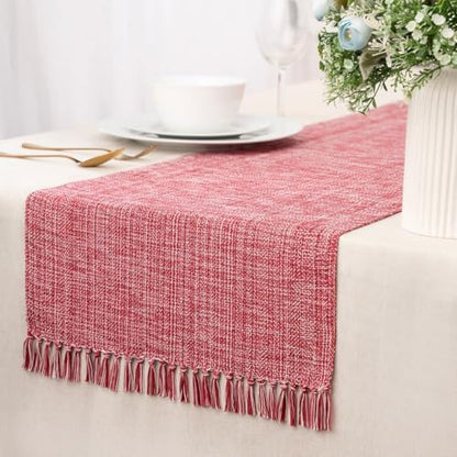 100% Cotton Table Runner - 72x13 Inch, Chambery Textured Table Runner, Durable & Elegant for Dining Table, Wedding, Restaurant, Oeko-TEX Certified - Winery/Red - color: Winery Red