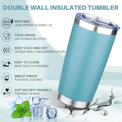 20oz Tumbler with Lid Double Wall Vacuum Insulated Travel Coffee Mug Stainless Steel Thermal Cup Powder Coated Sturdy Coffee Tumbler Bulk for Hot and Cold Beverage (Glacier blue,4) - color: Glacier blue, size: 20 Ounces (4 Pack)
